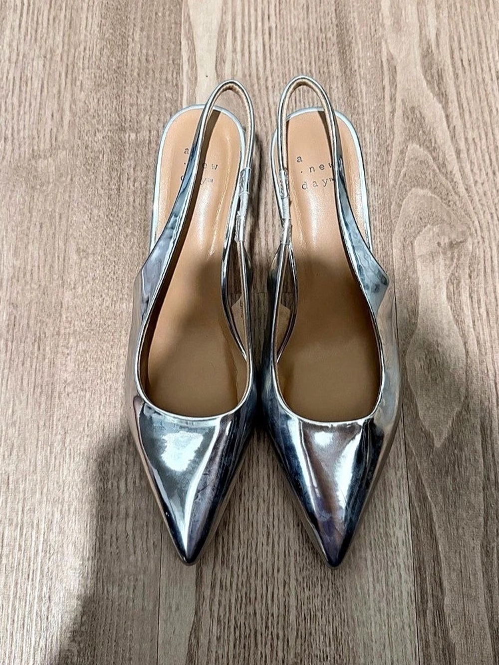Target A New Day Silver Pointed-Toe Slingback Heels US 8